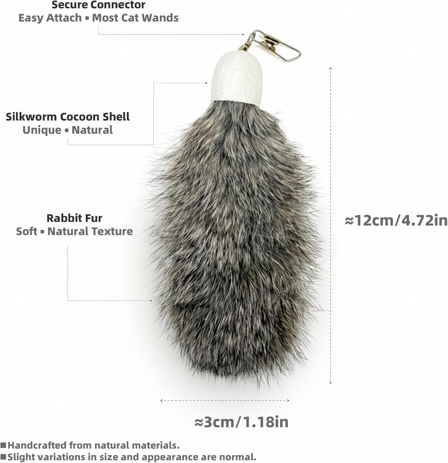 Silent interactive cat wand replacement heads made of real fur close up
