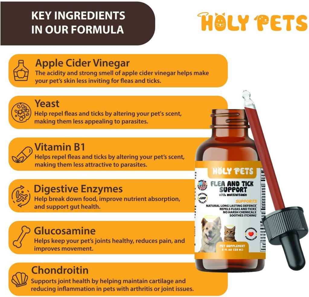 HolyPets dog and cat pest prevention liquid drops bottle label