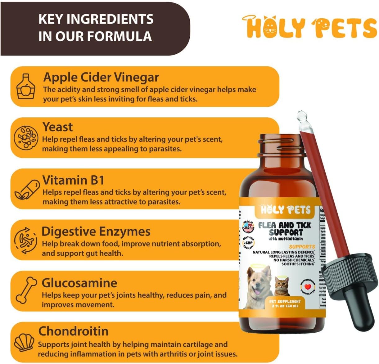 HolyPets dog and cat pest prevention liquid drops bottle label