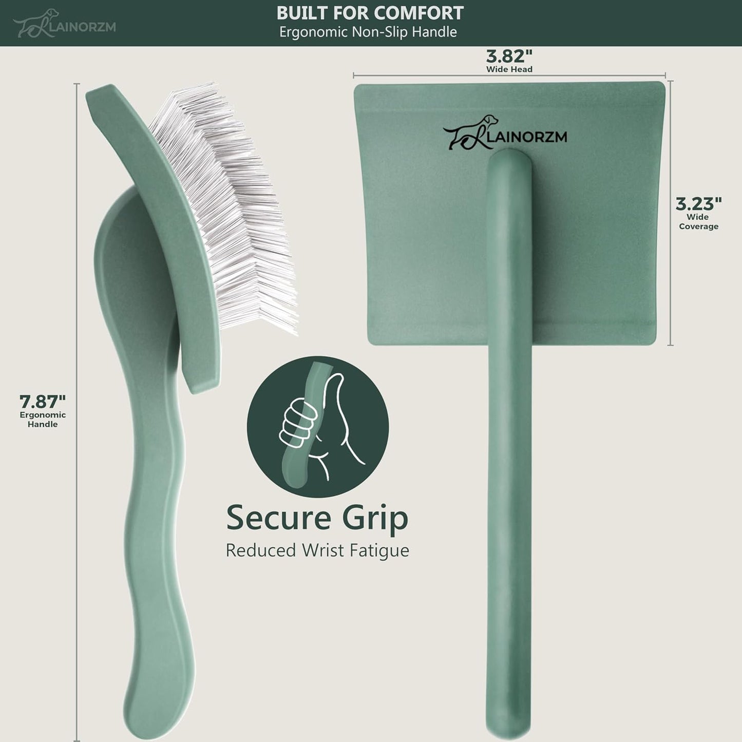 Flying Pawfect slicker brush being used to fluff goldendoodle wavy hair coat safely.