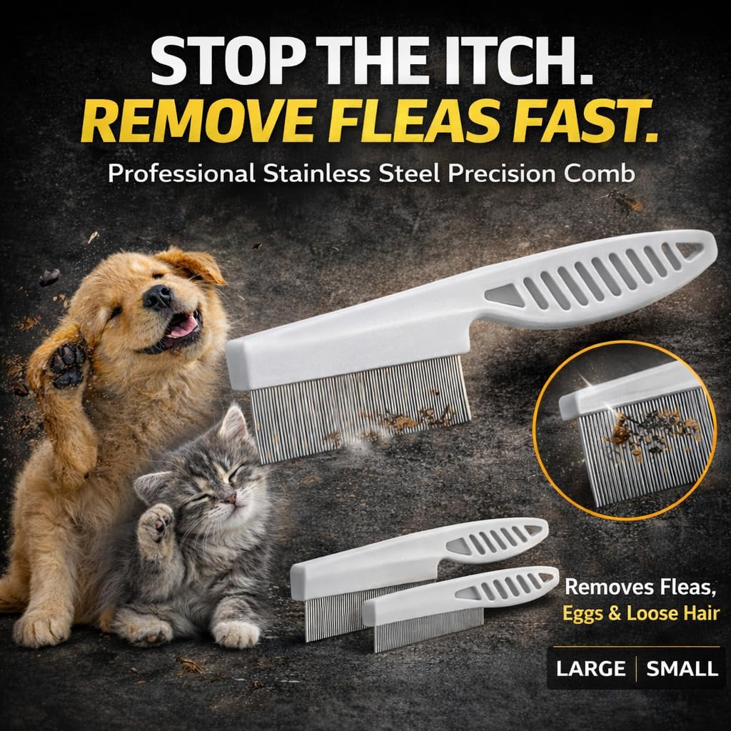 Close up of stainless steel teeth on pet grooming comb