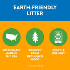 Graphic showing pine wood shavings inside the litter bag