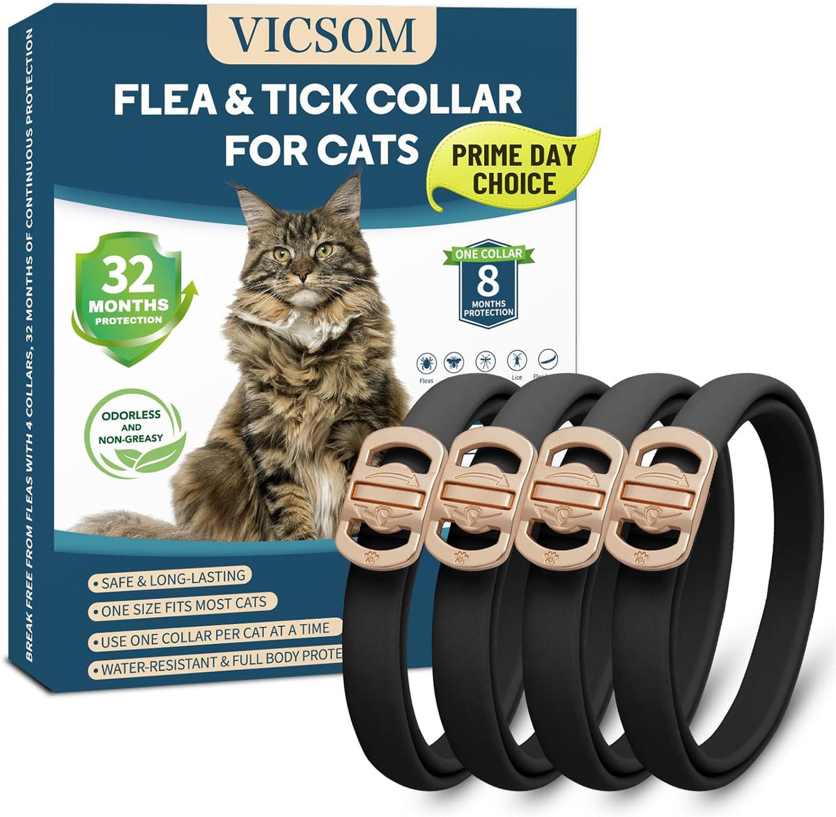 Vicsom Flea and Tick Collar for Cats 4 Pack front view