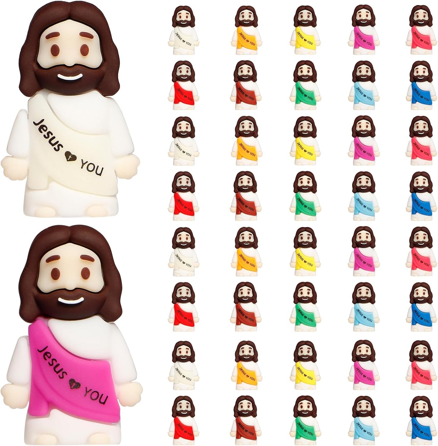 Ajabavbd 40 piece little jesus figures bulk front view showing ten vibrant colors grouped together.