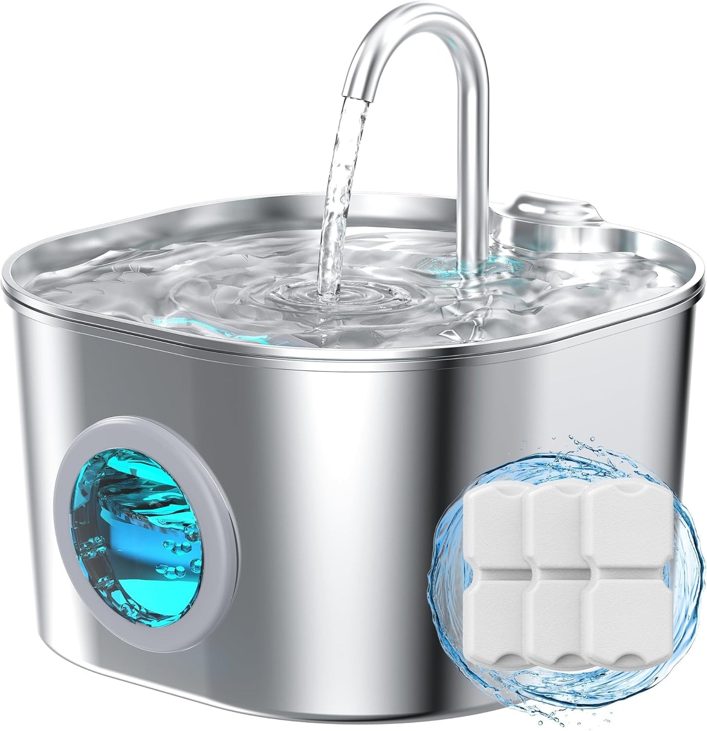 Cat Water Fountain with 8 Filters + 5 Sponges,Small Pet Waterer Dispenser Fountains for Drinking Cats Indoor Metal Automatic Waterer Bowl 24/7 Running Auto Kitty Watering Supplies Quiet Pump - Image 11