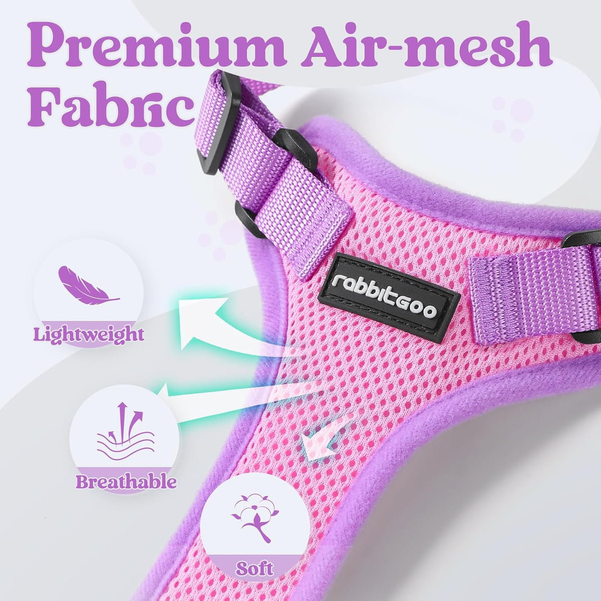 Premium imported Rabbitgoo escape proof small pet harness set with nylon leash