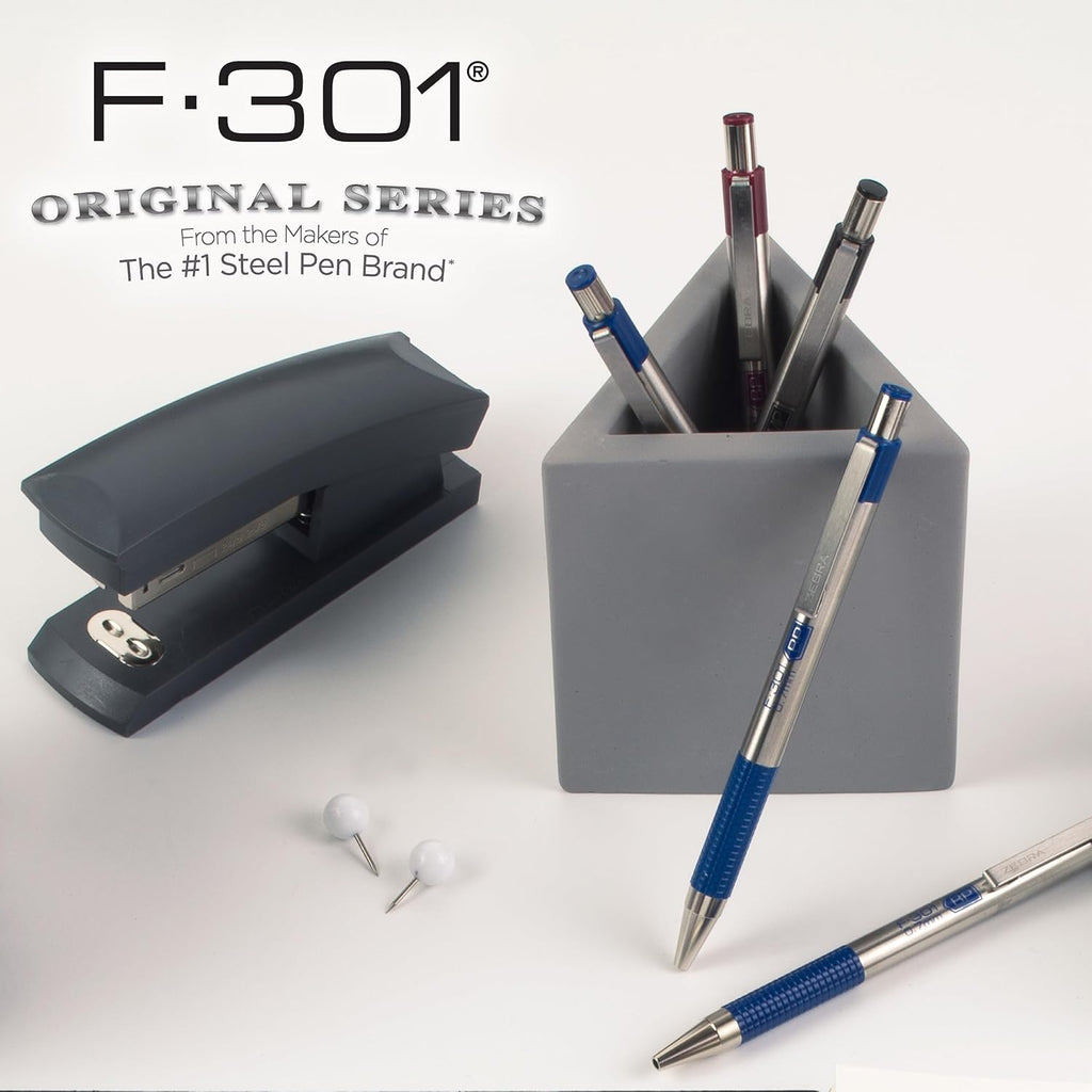 Zebra Pen F-301 Ballpoint Blue Ink Fine Point 0.7mm Pen, Easy-Glide Ink, Stainless Steel Retractable, Non-Slip Grip, Professional Design, Ideal for Office, Journal and Planner Use, 2-Pack (27122) - Image 5