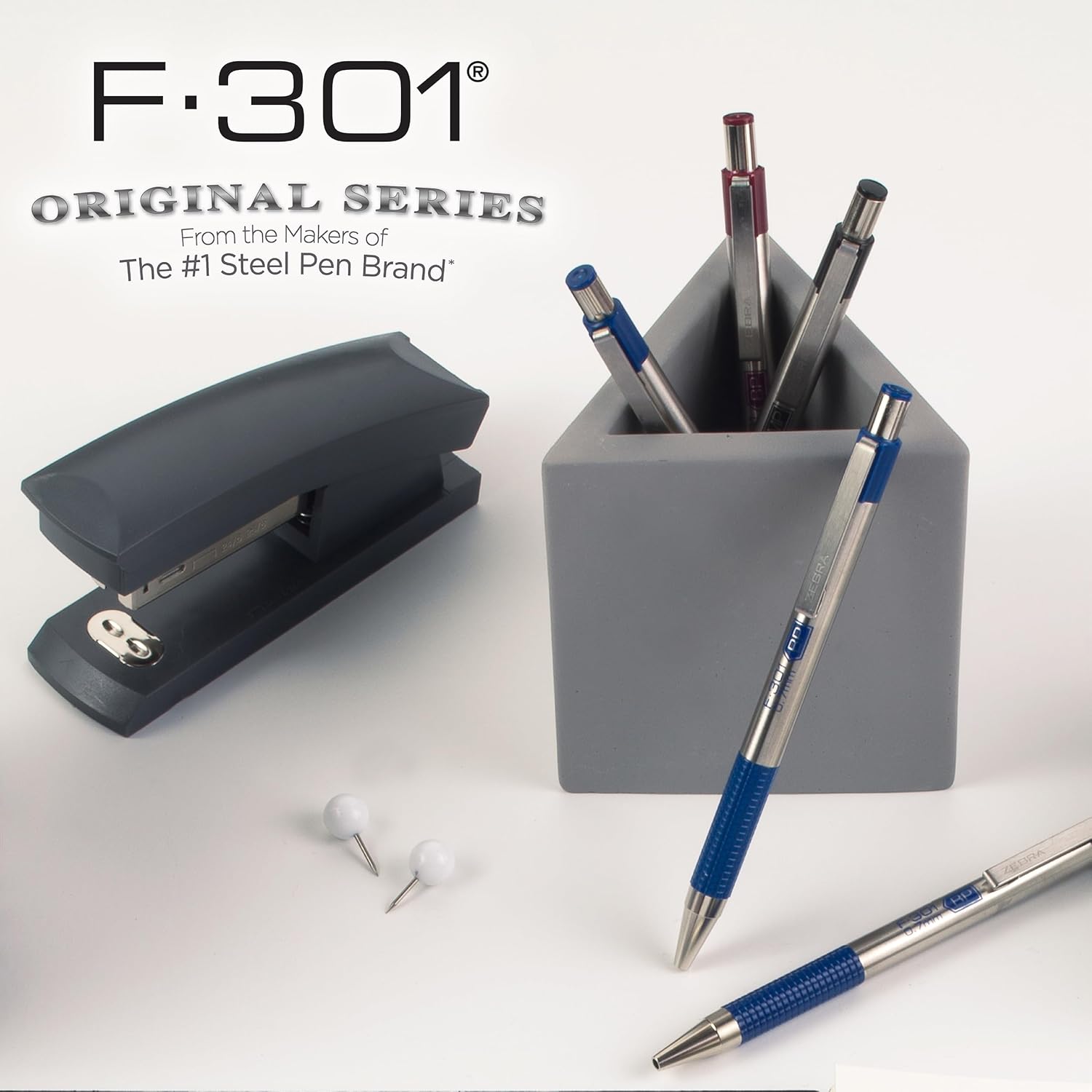 Zebra Pen F-301 Ballpoint Blue Ink Fine Point 0.7mm Pen, Easy-Glide Ink, Stainless Steel Retractable, Non-Slip Grip, Professional Design, Ideal for Office, Journal and Planner Use, 2-Pack (27122) - Image 5