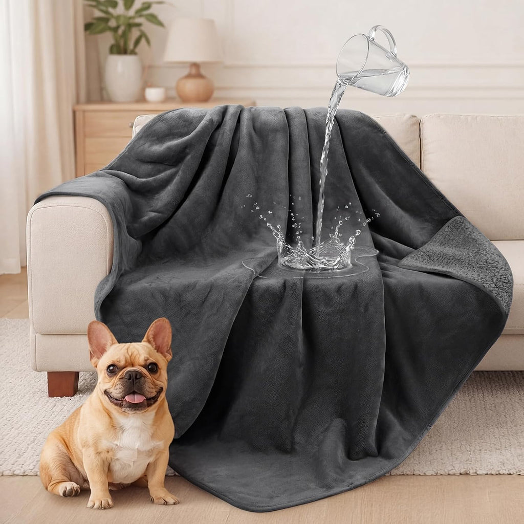 LOOBANI Waterproof Blanket Queen King Size, 80" x 80" Water Proof and Stain Resistant Blankets for Bed, Couch, Reversible Flannel Sherpa Fleece Blanket, Pet-Friendly - Grey - Image 11