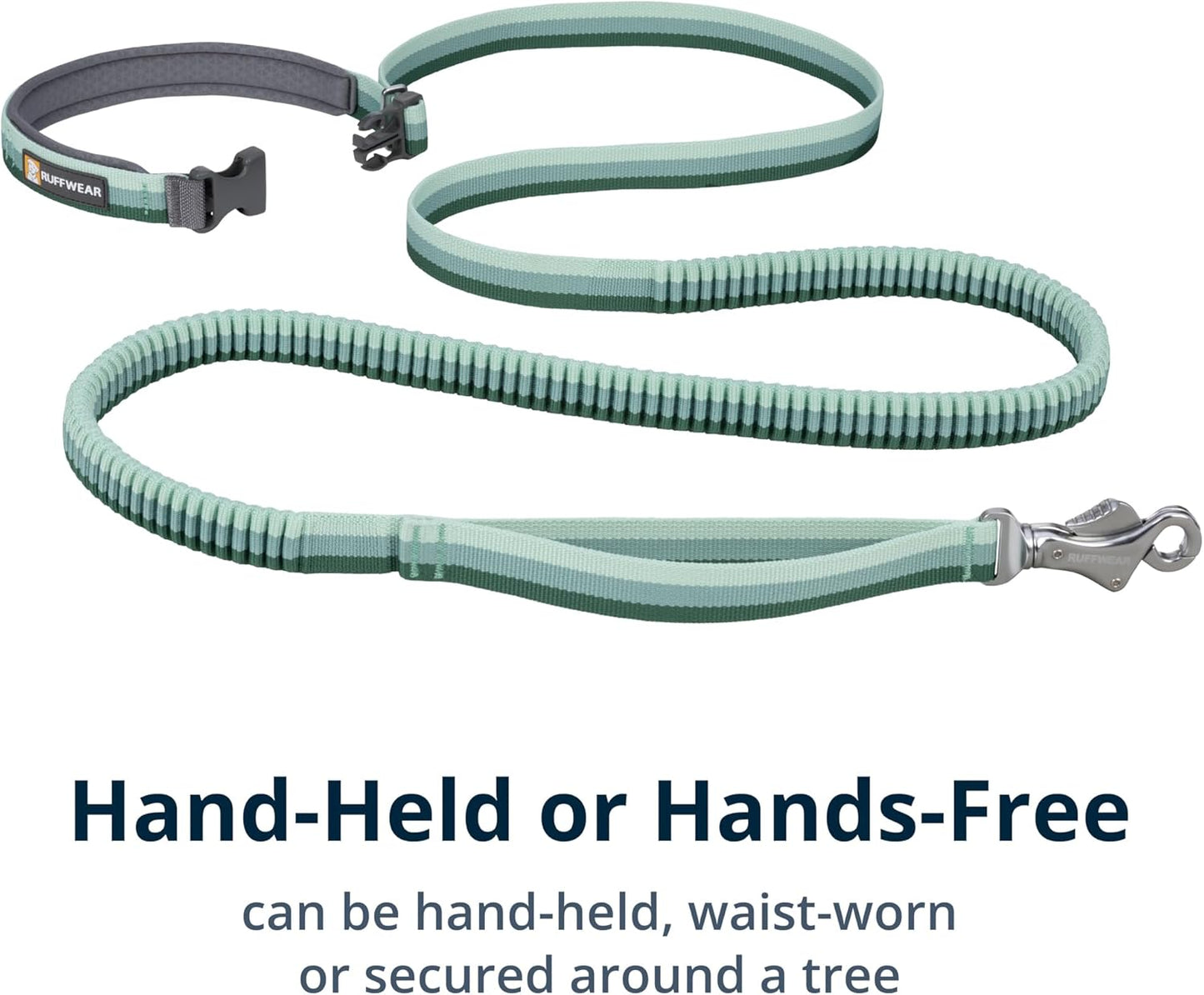 Adjustable padded handle with aluminum uniloop on green dog lead