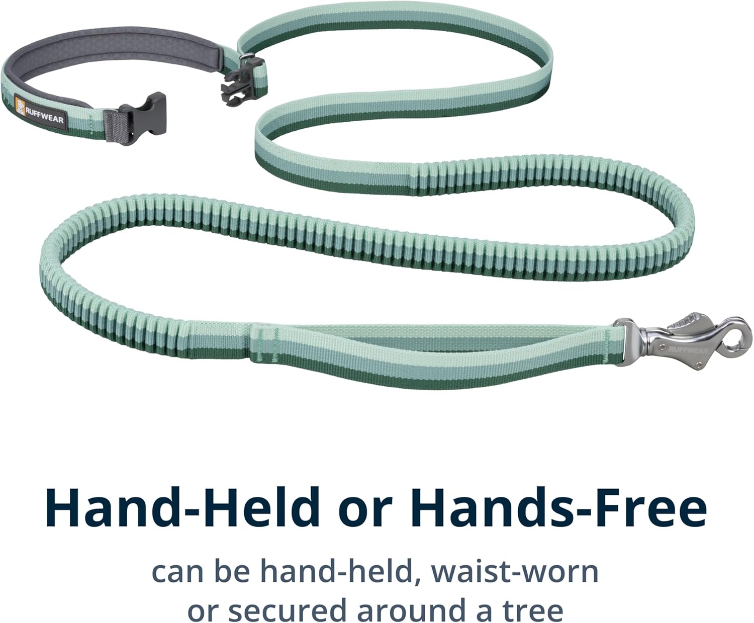Adjustable padded handle with aluminum uniloop on green dog lead
