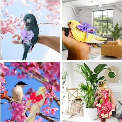 2 Pcs Bird Diapers Bird Harness Flight Suits Diapers with 80in Flying Leash Reusable Parrot Nappy with Waterproof Inner Layer for Cockatiel Budgie Conure Parakeet Lovebird-Red&Purple Sakura - Image 9