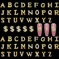 Qiipii gold letters dollar sign nail charms front view set