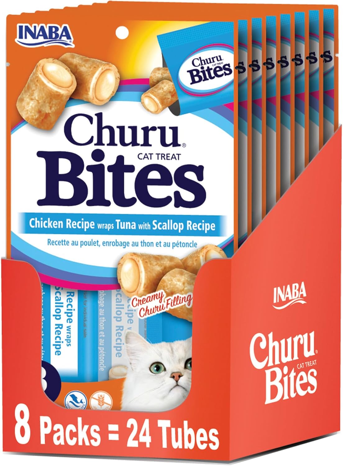 INABA Churu Bites for Cats, Soft/Chewy Baked Chicken Wrapped Churu Filled Cat Treats with Vitamin E, 0.35 Ounces per Tube, 24 Tubes Total (3 Tubes per Pack), Chicken Recipe - Image 11