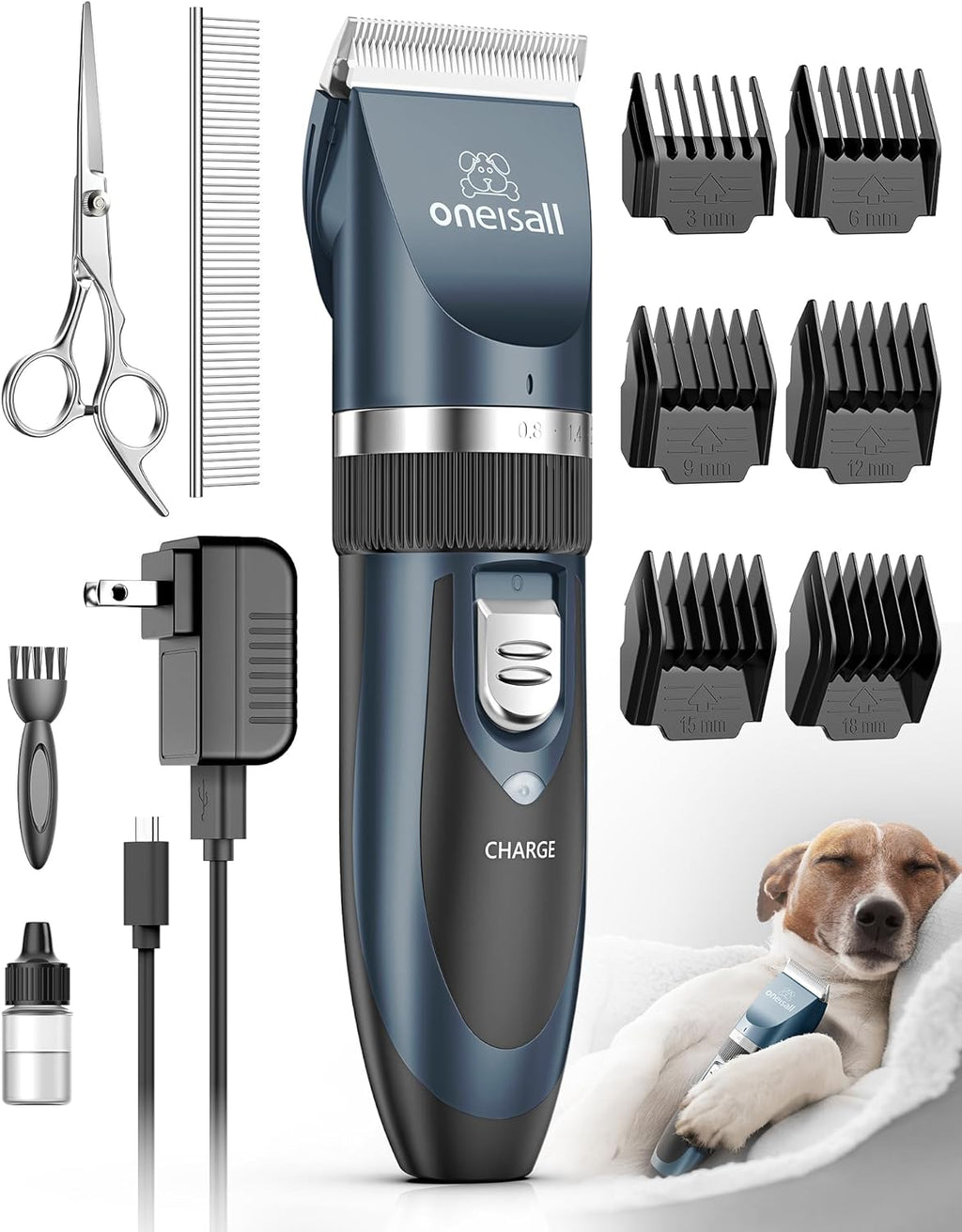 oneisall Dog Clippers Low Noise, Dog Grooming Kit with Rechargeable, Pet Shaver Cordless Electric Quiet Hair Clipper Set for Dogs Cats PetsGold - Image 9