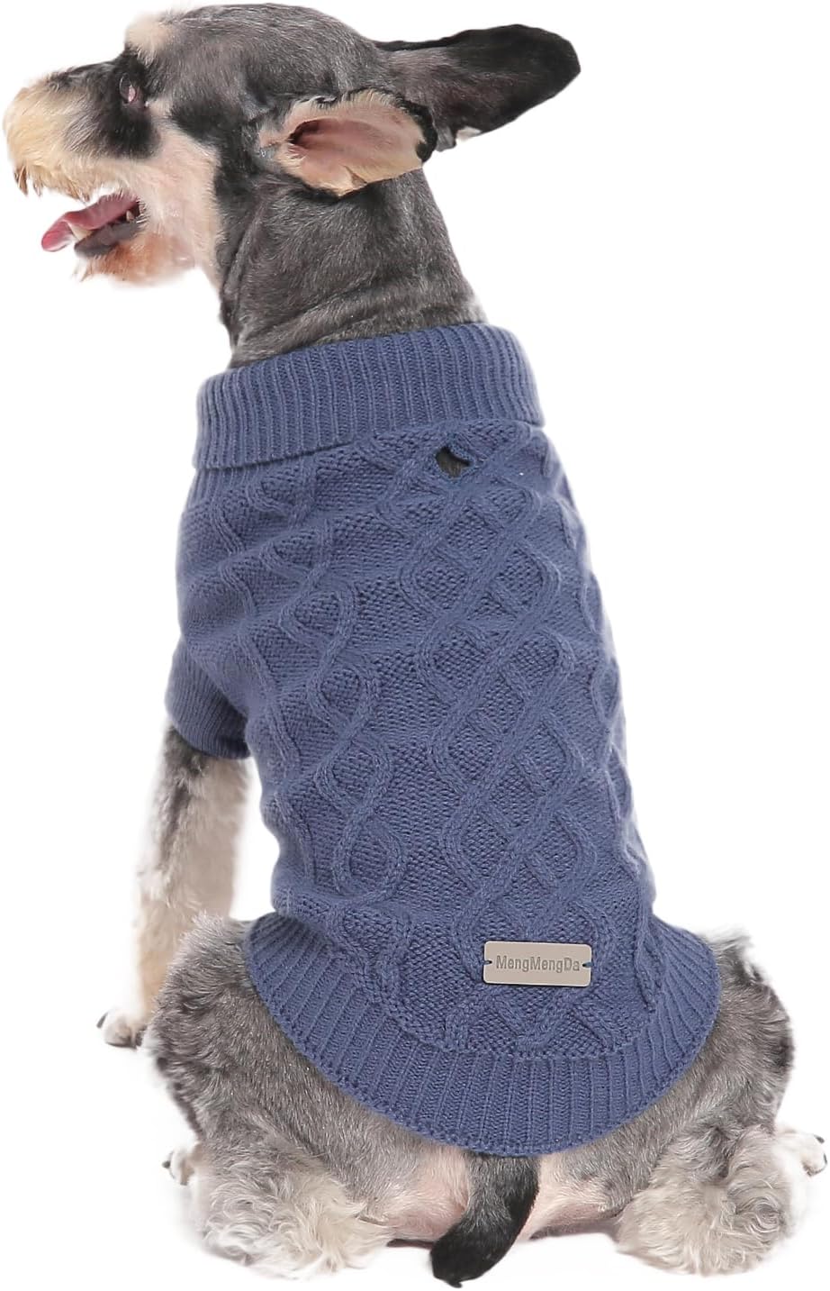 MengMengDa small dog turtleneck sweater dark blue front view premium pet clothes