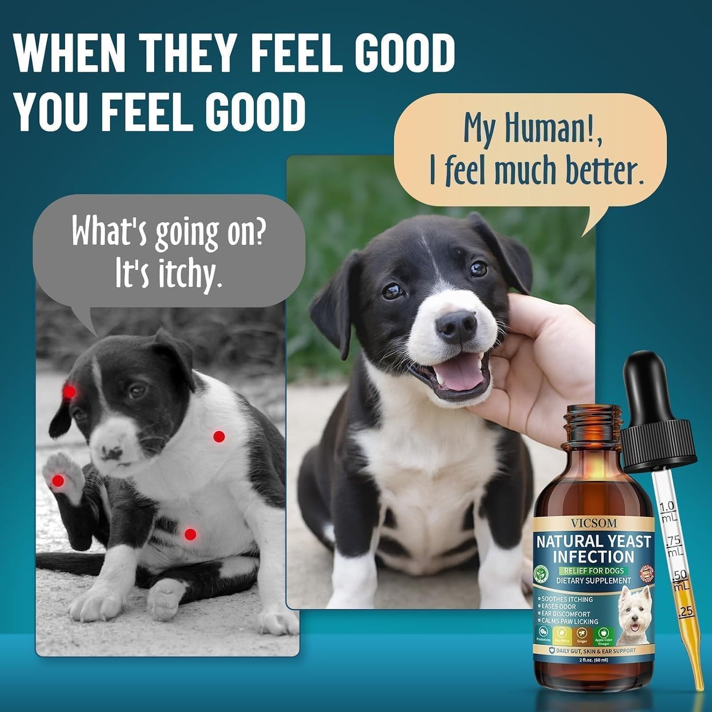 VICSOM Natural Dog Yeast Infection Treatment for Dogs, Itchy Skin & Ear Treatment Natural Support Allergy Relief, Dog Yeast Infection Relief, Support Irritation, Itching & Inflammation 60ml - Image 5