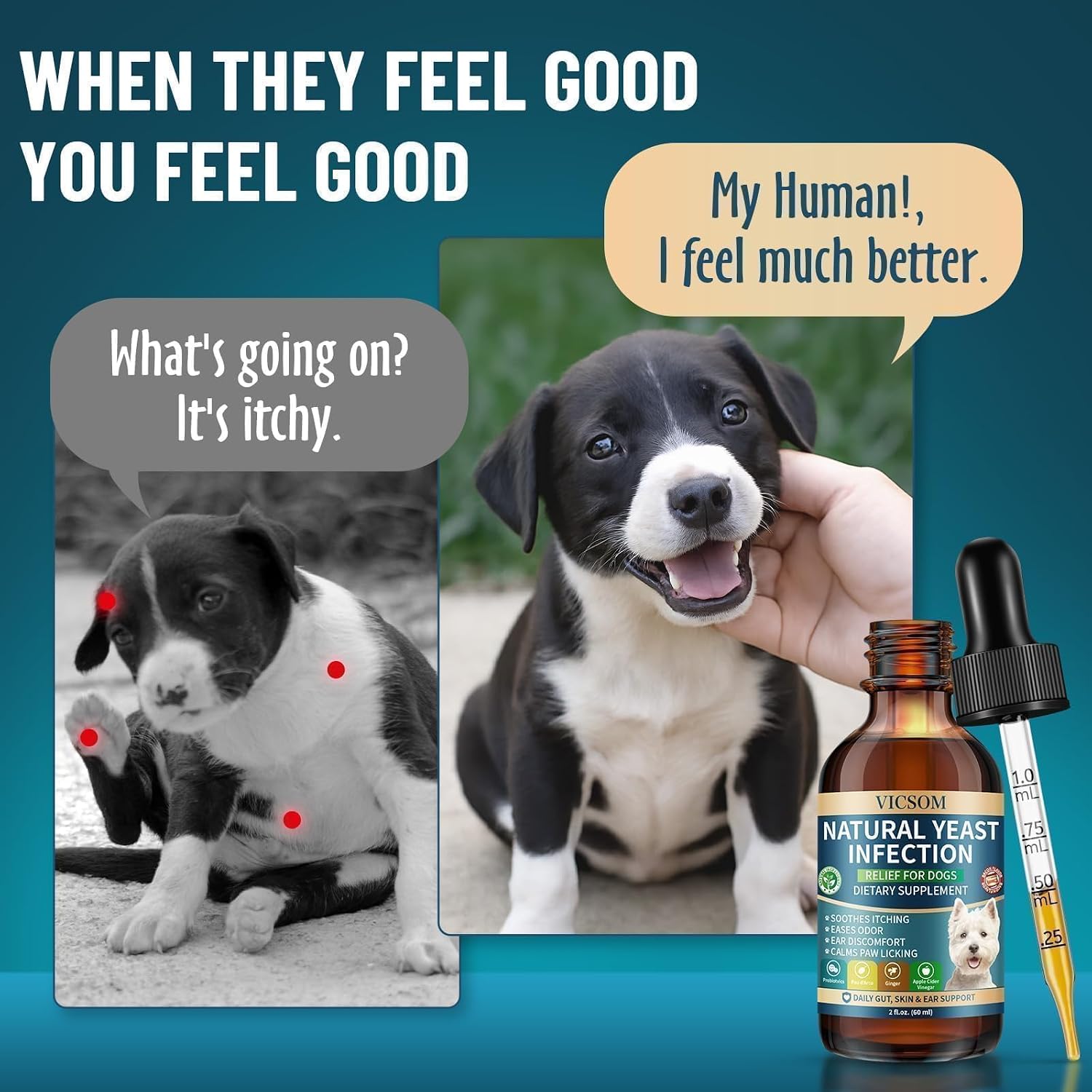 VICSOM Natural Dog Yeast Infection Treatment for Dogs, Itchy Skin & Ear Treatment Natural Support Allergy Relief, Dog Yeast Infection Relief, Support Irritation, Itching & Inflammation 60ml - Image 5