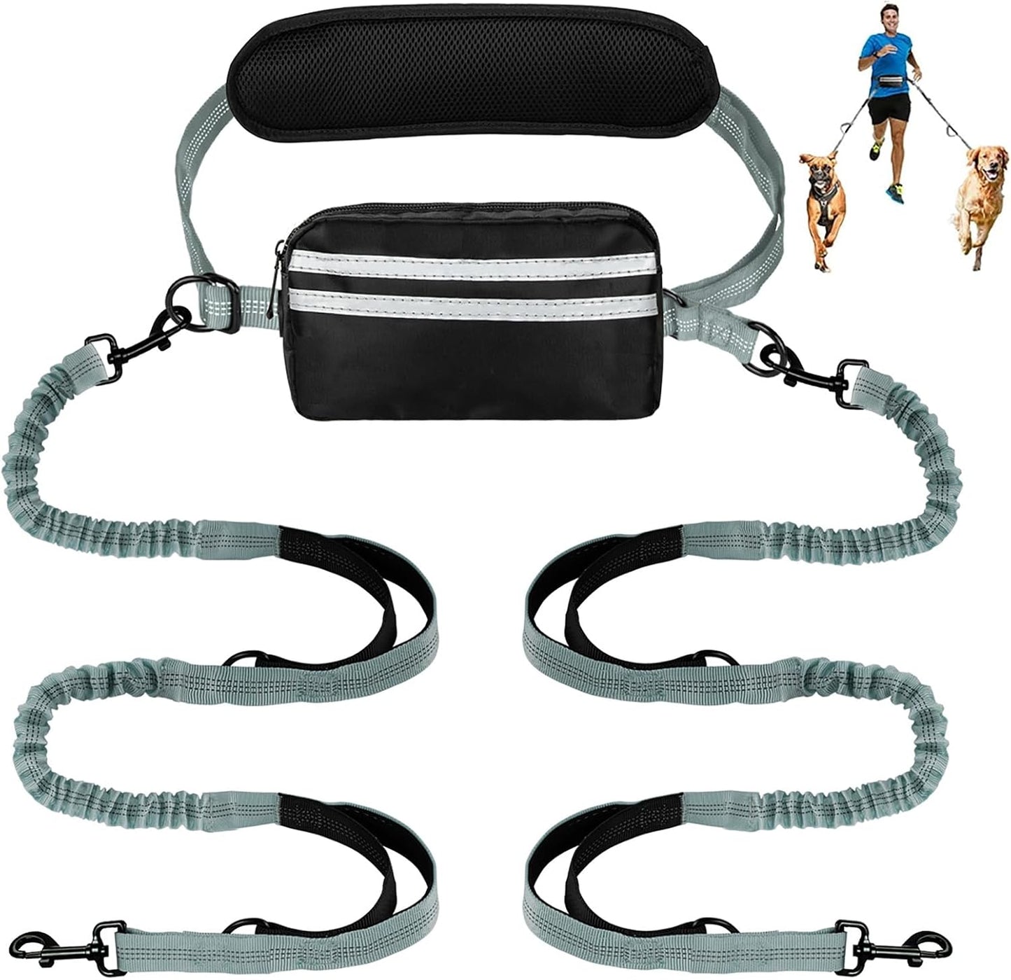 Hands Free Dog Leash, Double Dog Leash with Waist Bag, Back Brace, Double Padded Handles, Running Belt Fanny Pack with Phone, Treat, (Large, 26-120 lbs) - Image 13