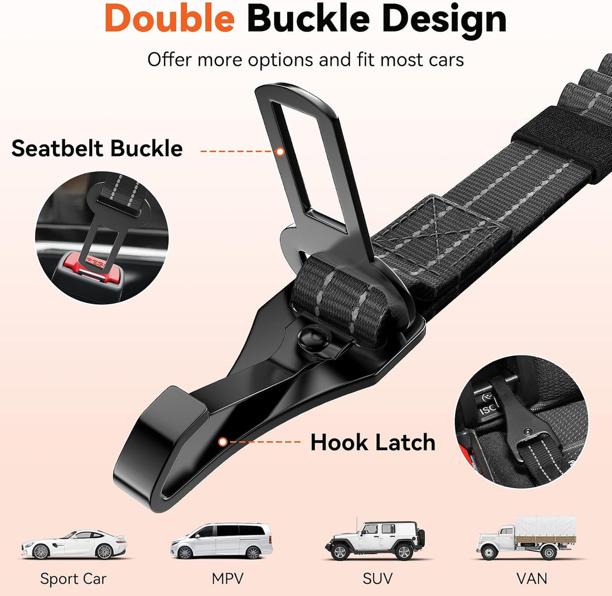 Tivray pet car safety leash dual buckle mechanism