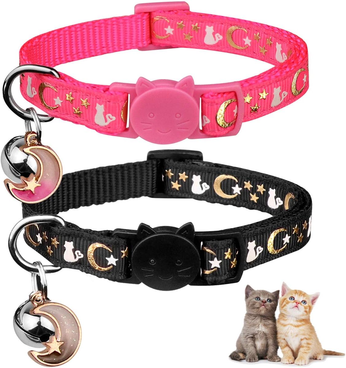 Baeuppit 2PCS Breakaway Cat Collars with Bell Cute Kitty Glow in The Dark Adjustable Kitten Collars(Grey&Black) - Image 12
