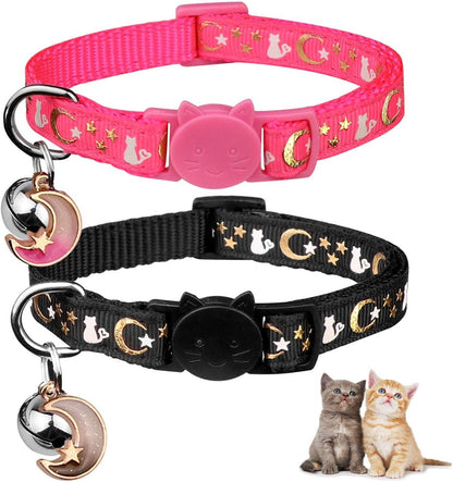 Baeuppit 2PCS Breakaway Cat Collars with Bell Cute Kitty Glow in The Dark Adjustable Kitten Collars(Grey&Black) - Image 12
