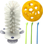 MQACPUPY turtle brush with feeder ball front view inside tank setup