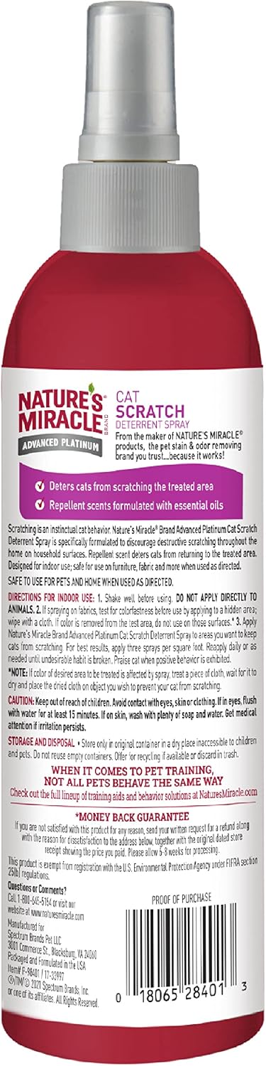 Nature's Miracle cat repellent spray for indoor furniture protection.
