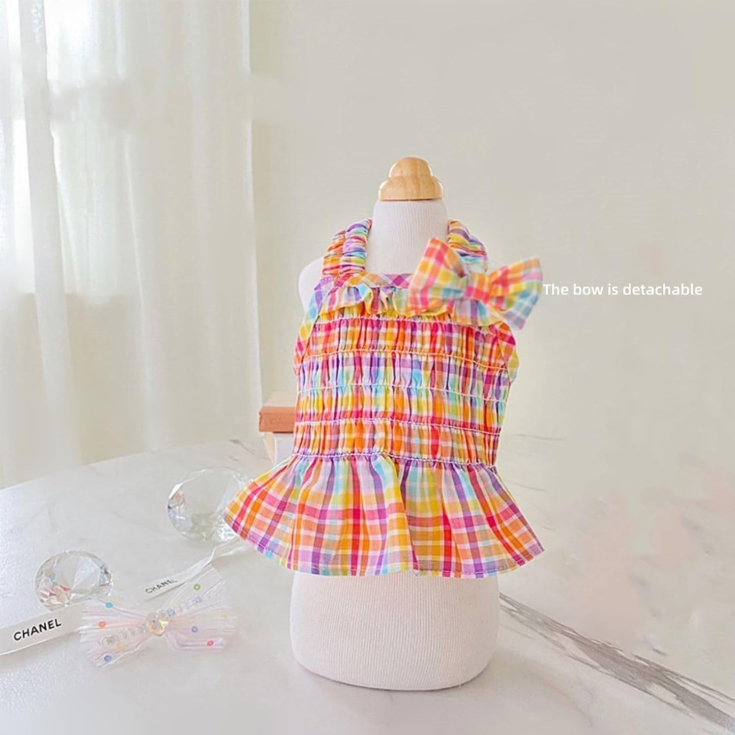 Side profile of a puppy running freely in soft polyester dog skirt