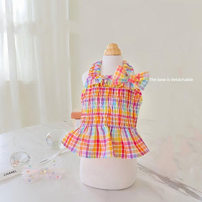Side profile of a puppy running freely in soft polyester dog skirt