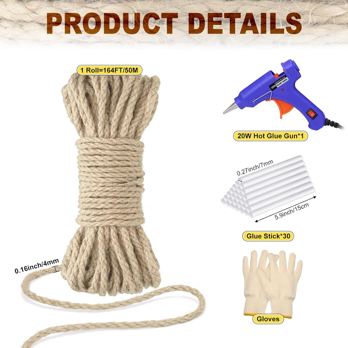 Close up of 4mm sisal twine texture for cat tree maintenance
