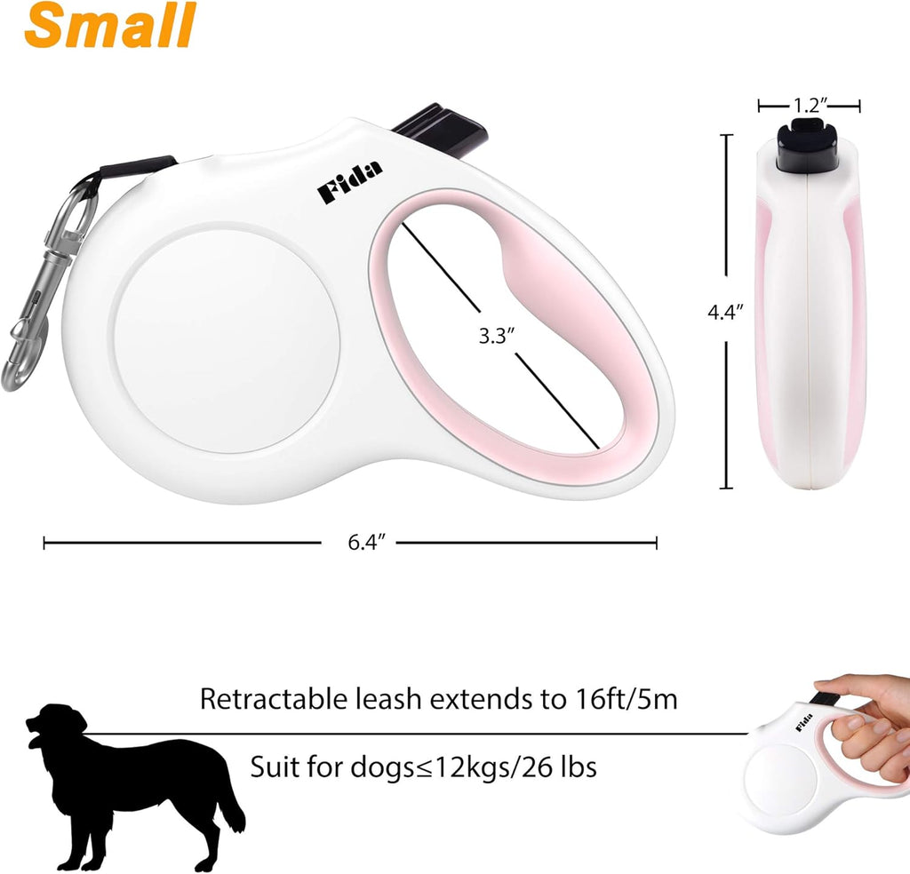 Side view of white and pink Fida small breed leash