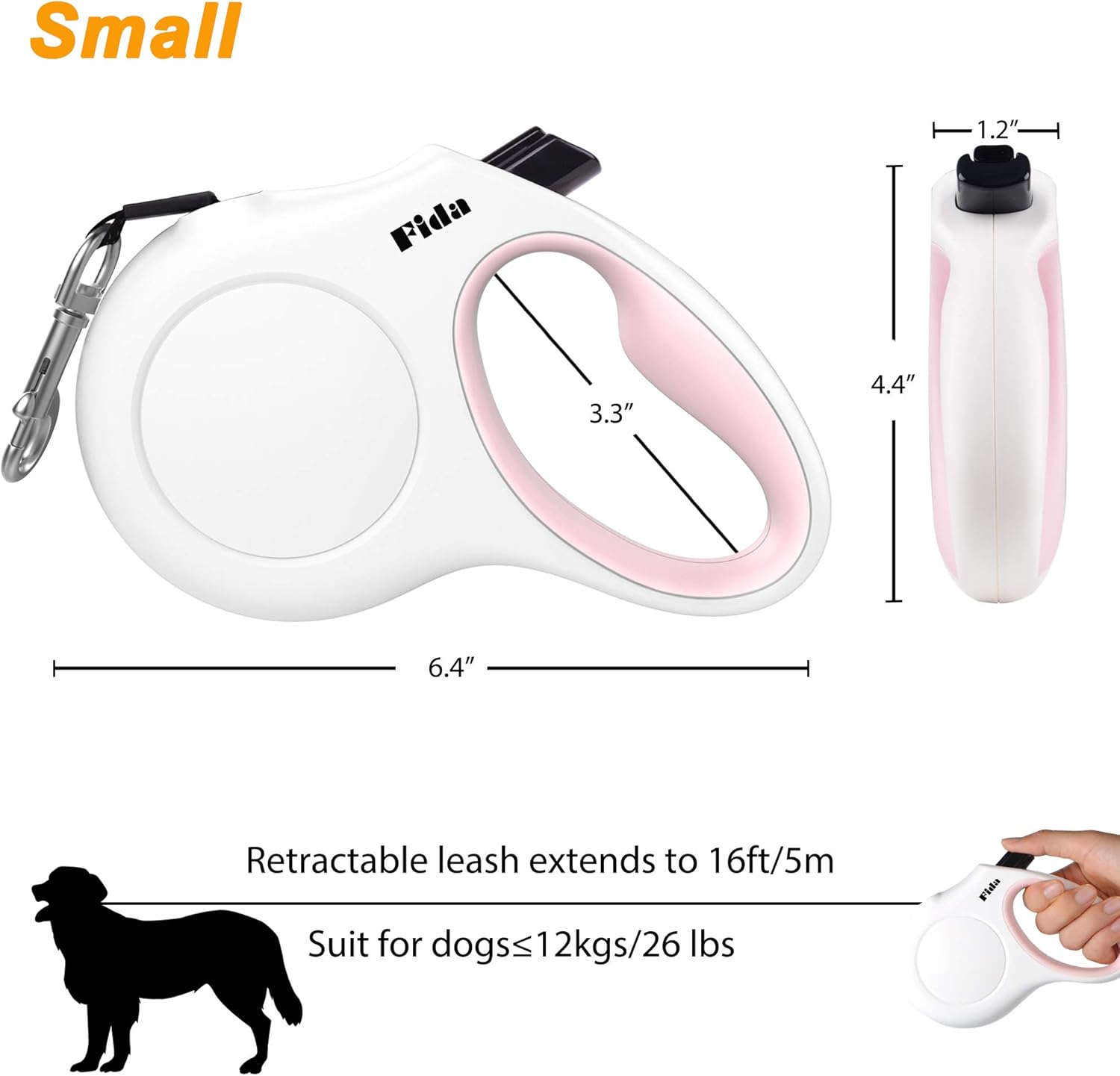 Side view of white and pink Fida small breed leash