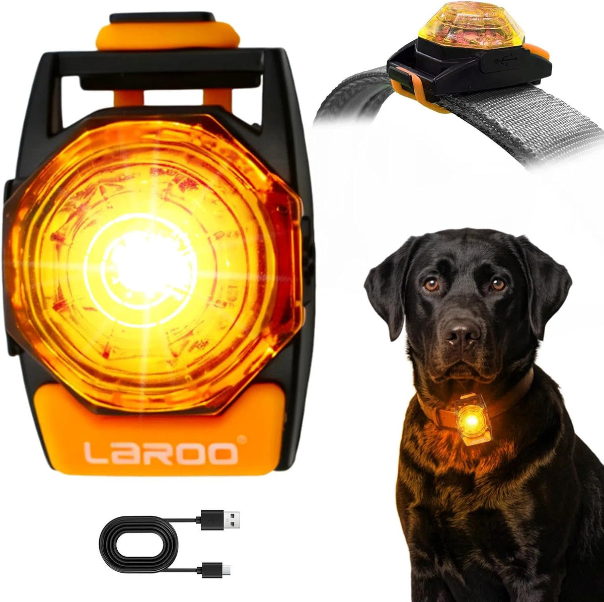 LaRoo Dog Lights for Night Walking, LED Dogs Collar Lights for Nighttime Clip On Light up Dog Collar Pet Camping Essentials Orange - Image 14