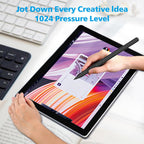 Magnetic tablet stylus snapping securely to the side of a tablet frame