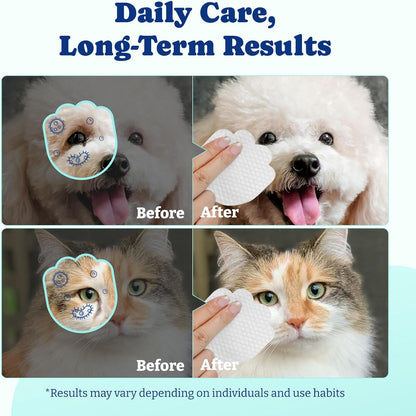 YoYoBay imported dog eye wipes packaging displaying product dimensions and benefits