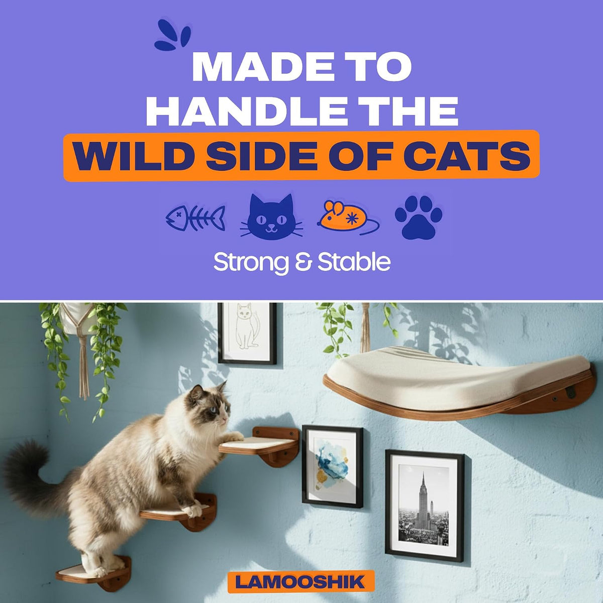 Modern walnut cat floating furniture set with steps