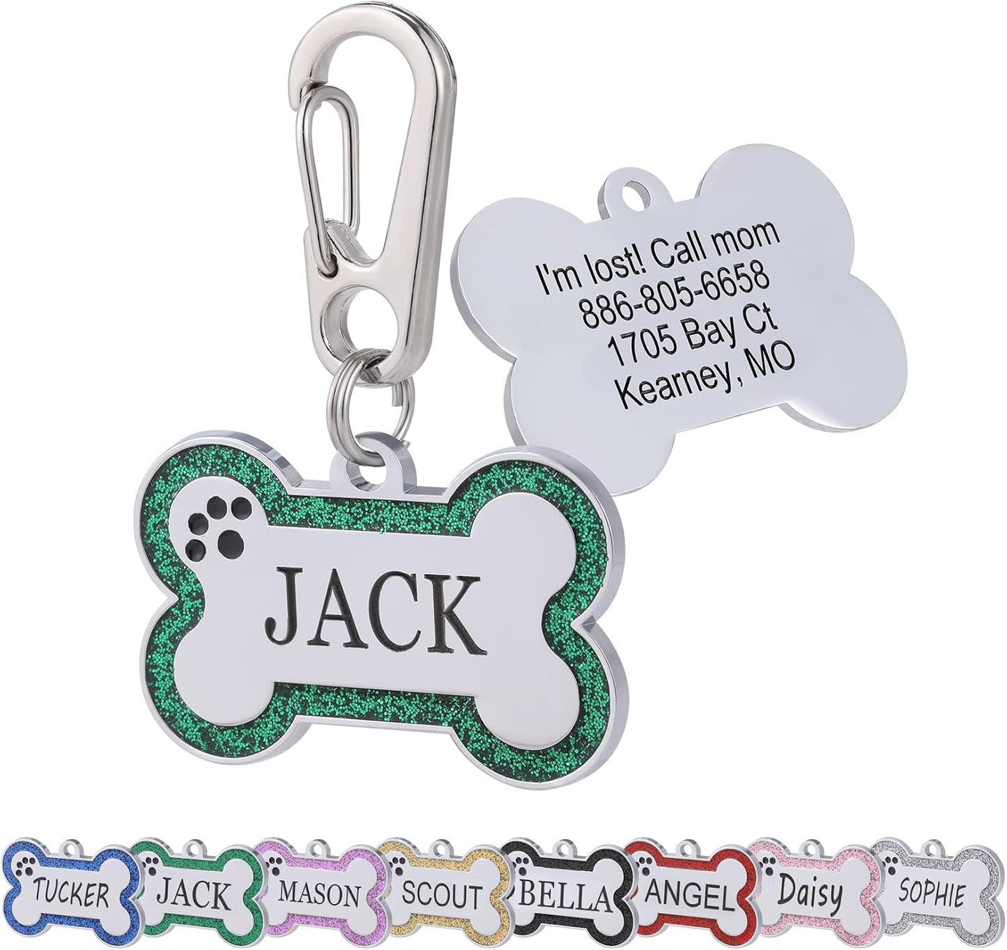 Personalized Stainless Steel Pet ID Tags with Glittery Bone Design - DEEP Engraved Dog Tags Engraved for Pets Customized with 5 Lines Dogs and Cats Pets - Image 10