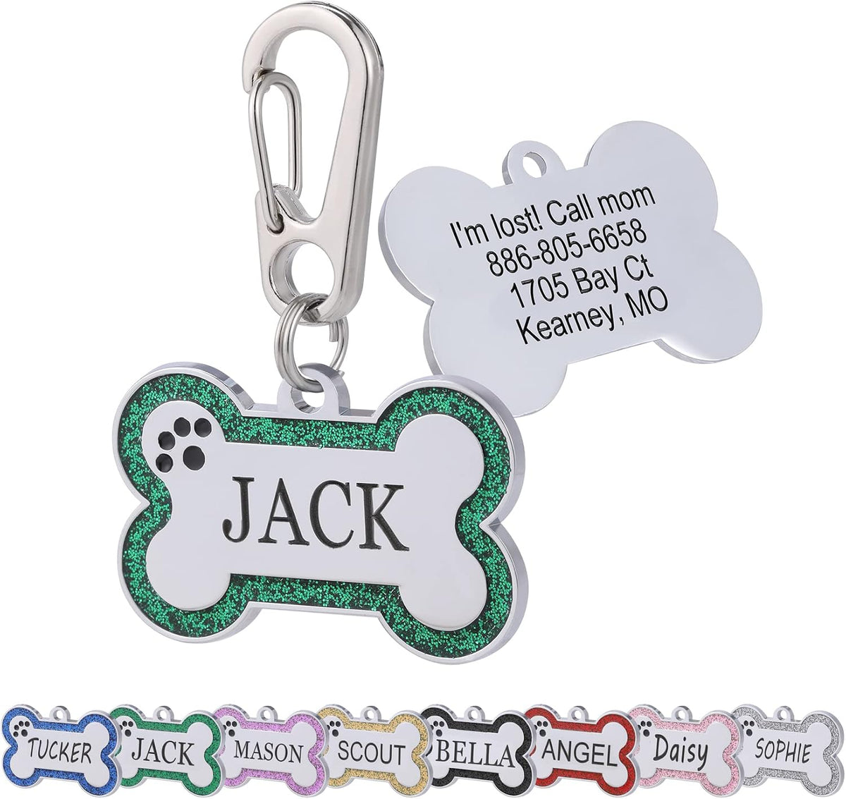 Personalized Stainless Steel Pet ID Tags with Glittery Bone Design - DEEP Engraved Dog Tags Engraved for Pets Customized with 5 Lines Dogs and Cats Pets - Image 10