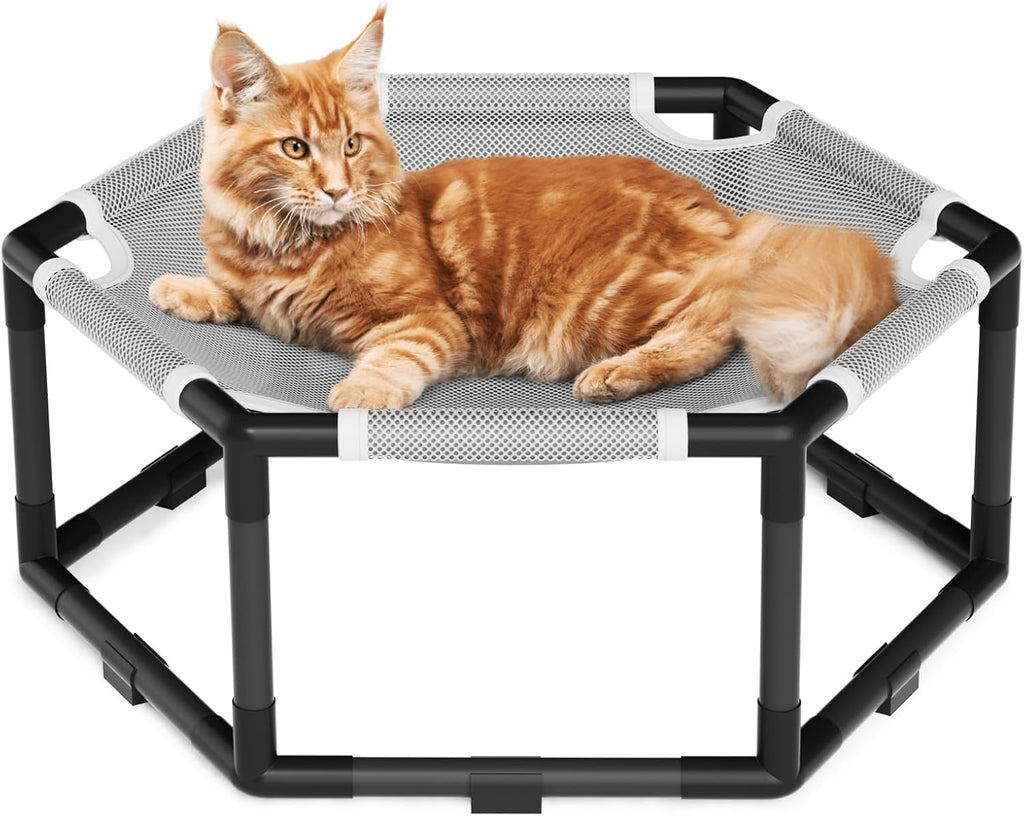Tresbro Elevated Cat Hammock Bed, Hexagon Raised Cat Swing Bed for Indoor and Outdoor Use with Breathable Fabric & Anti-Slip Block, 23.6'' x 10.6'' x 12'' Pet Chair for Large to Small Kitty Cot - Image 9