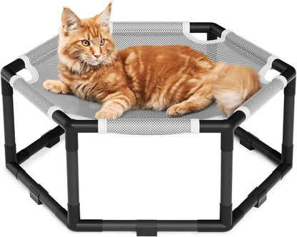 Tresbro Elevated Cat Hammock Bed, Hexagon Raised Cat Swing Bed for Indoor and Outdoor Use with Breathable Fabric & Anti-Slip Block, 23.6'' x 10.6'' x 12'' Pet Chair for Large to Small Kitty Cot - Image 9