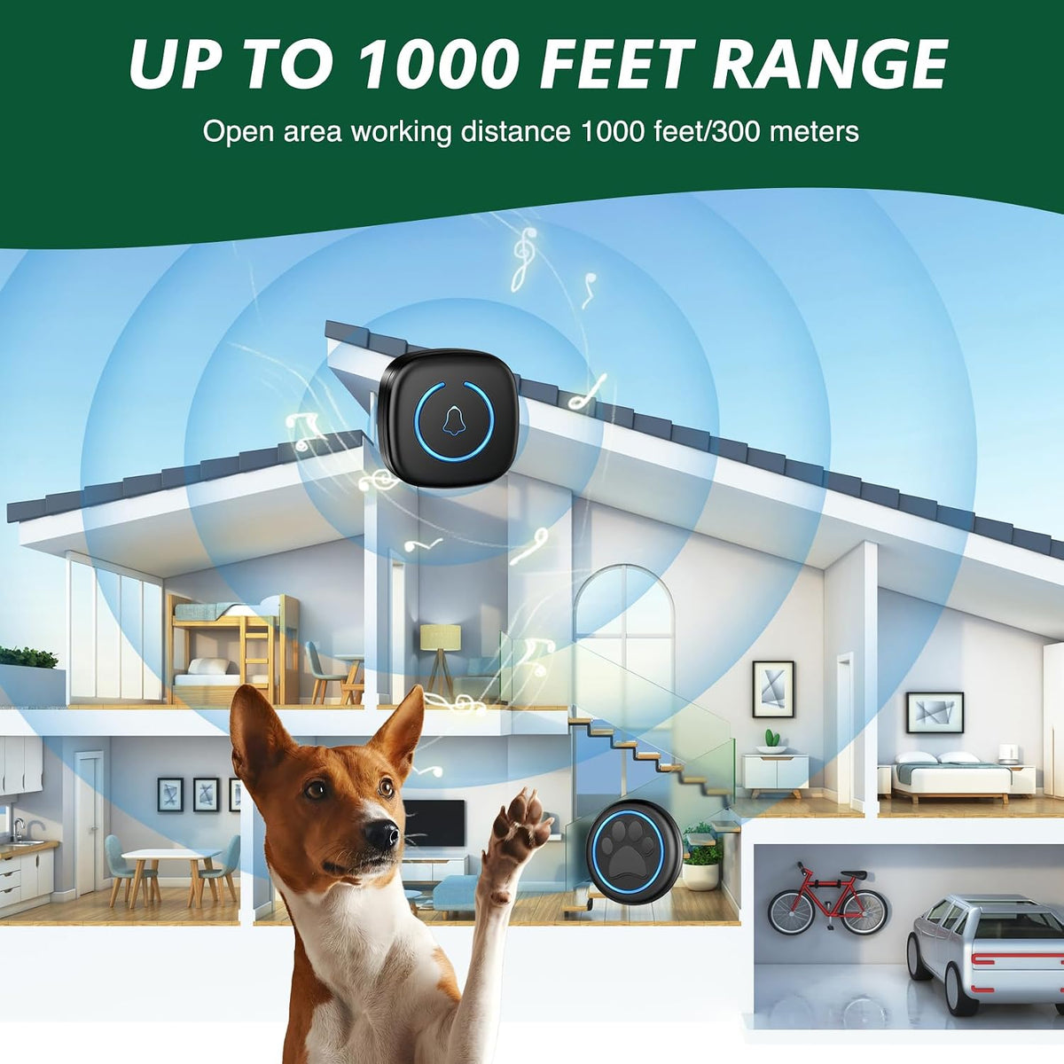 Dog Door Bell for Potty Training, Smart Wireless Doggie Doorbell to Go Outside, 1000 Feet Long Range with IP65 Waterproof Super-Light Touch Button, 60 Melodies & Adjustable Volume (2 Button) - Image 3
