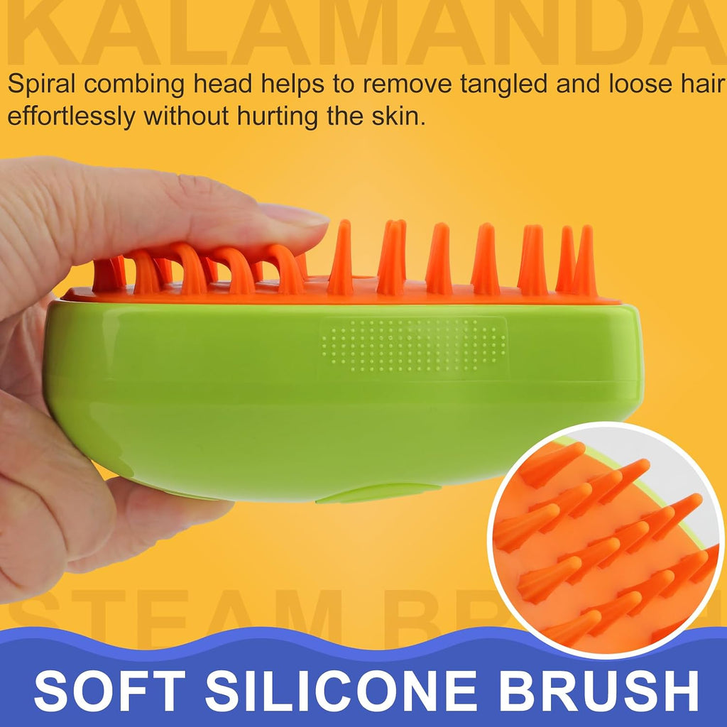 Close up of the orange silicone massage bristles on the Kalamanda cat comb