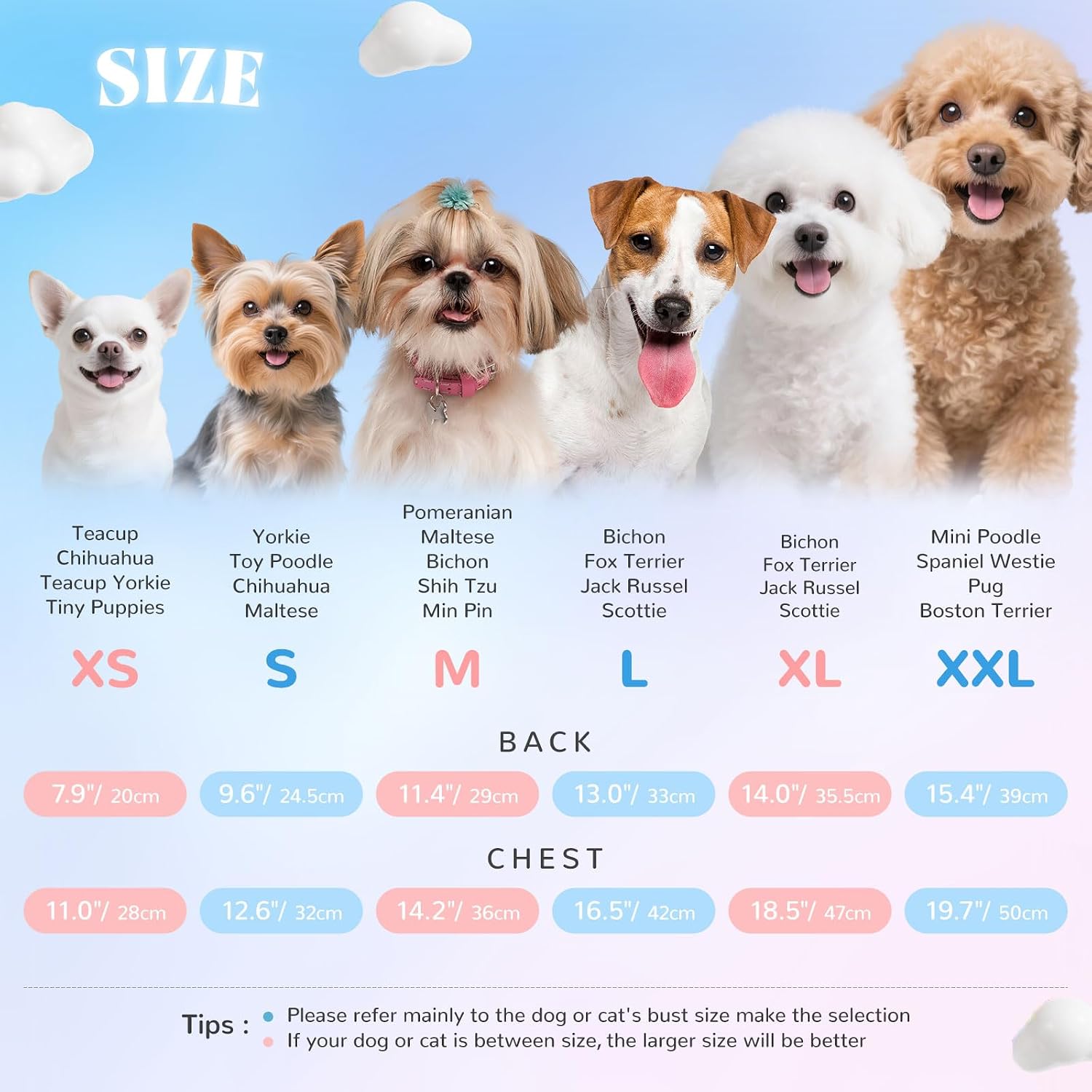 AXIIJGL teacup puppy birthday dress outfit dimensions and size measurement guide.