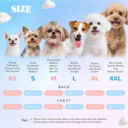 AXIIJGL teacup puppy birthday dress outfit dimensions and size measurement guide.