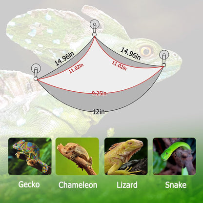 Chameleon resting on the top layer of the QWR hand-knitted colorful reptile swing