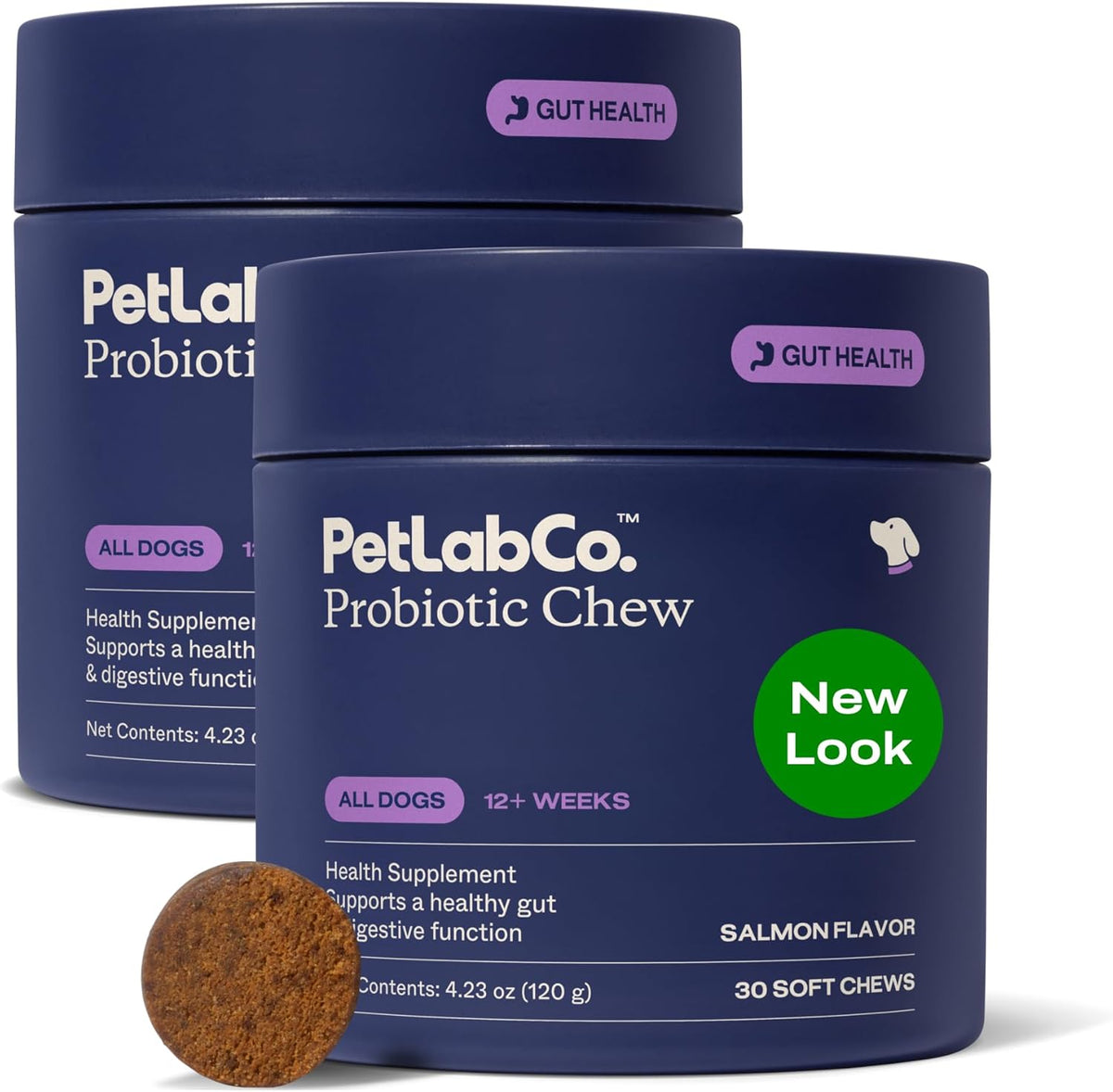PetLab Co. Probiotics for Dogs Pack of 2 front view showing salmon flavor packaging.