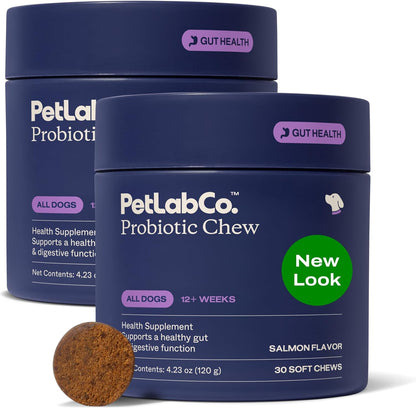 PetLab Co. Probiotics for Dogs Pack of 2 front view showing salmon flavor packaging.