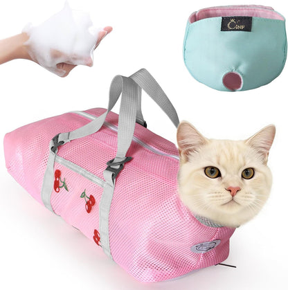 Cinf Cat Bathing Bag(Free Muzzle) Breathable Mesh Anti Scratch Adjustable Cat Grooming Bag for Nail Trimming, Bathing Soft Cat Washing Bag(Light Blue) M - Image 11