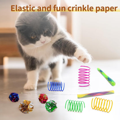 iCAGY colorful bouncy plastic springs and textured crinkle balls for independent cat play
